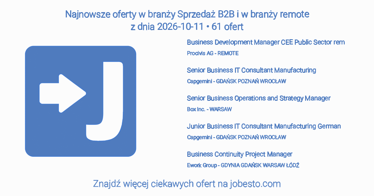 Oferty pracy remote sprzedaż b2b | październik 2026 | 76 ofert | Jobesto
